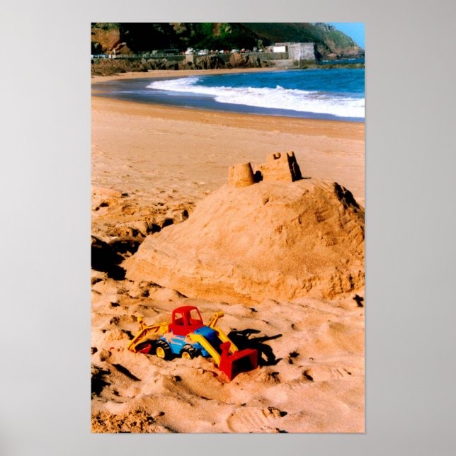 Póster Castillo de arena y playa (Frente)
