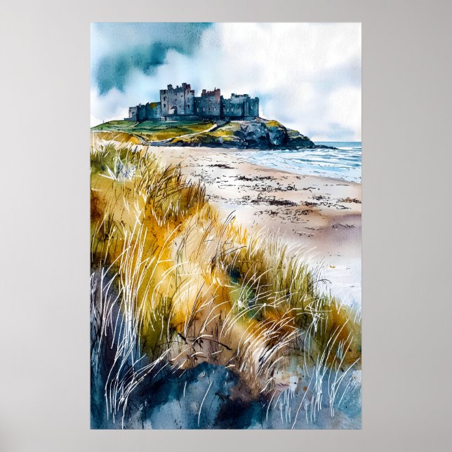 Póster Castillo de Bamburgh Acuarela 1 (Frente)