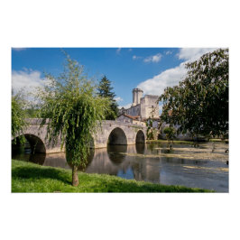 Póster Castillo de Bourdeilles y puente de piedra, Franci