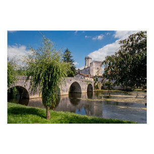 Póster Castillo de Bourdeilles y puente de piedra, Franci