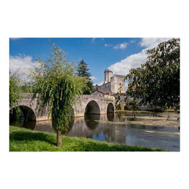 Póster Castillo de Bourdeilles y puente de piedra, Franci (Anverso)