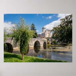 Póster Castillo de Bourdeilles y puente de piedra, Franci