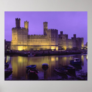 Póster Castillo de Caernarfon, de Noche, Gwynedd, Gales