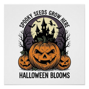Póster Castillo de calabaza de Halloween camiseta vintage