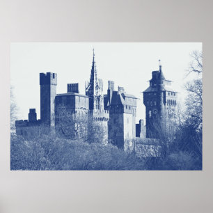 Póster Castillo de Cardiff (cianotipo digital)