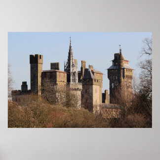 Póster Castillo de Cardiff en la temprana luz del sol de
