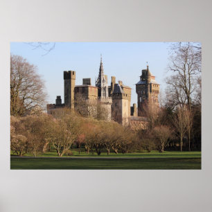 Póster Castillo de Cardiff en la temprana luz del sol de 