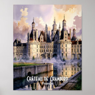 Póster Castillo de Chambord Loira Francia Acuarela