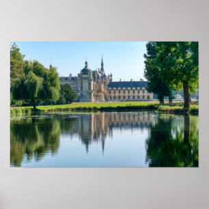 Póster Castillo de Chantilly y reflejo en un estanque