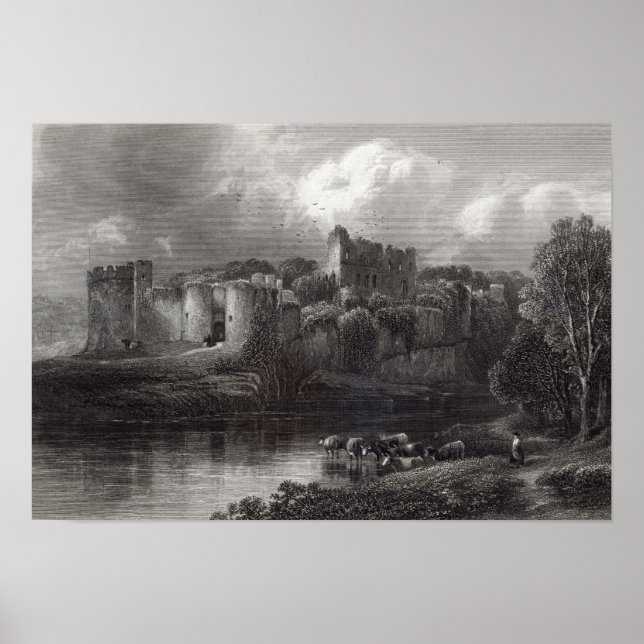 Póster Castillo de Chepstow, grabado por R. Hinshelwood (Frente)
