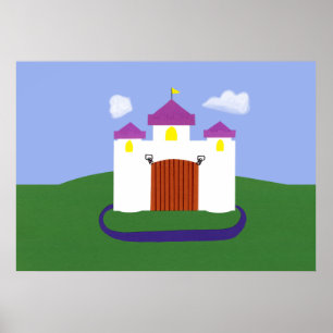 Póster Castillo de cuento de hadas con torretas moradas