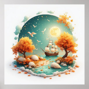 Póster Castillo de Cuento de Hadas Rodeado de Árboles Est