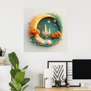 Póster Castillo de Cuento de Hadas Rodeado de Árboles Est