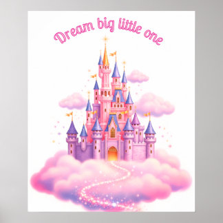 Póster Castillo de cuento de hadas rosado de ensueño, gua