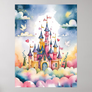 Póster Castillo de Cuento de Hadas Soñador - Acuarela Mág