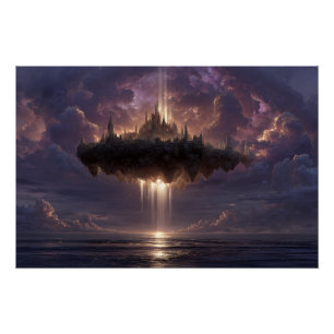 Póster Castillo de Fantasía Flotante: Rayos de Nubes Bril