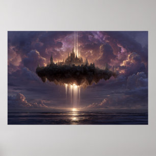 Póster Castillo de Fantasía Flotante Resplandor de Nubes