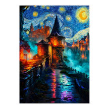 Castillo de Fantasía Nocturna Estrellada Pintura a