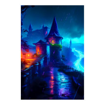 Castillo de fantasía oscura neon cyberpunk río