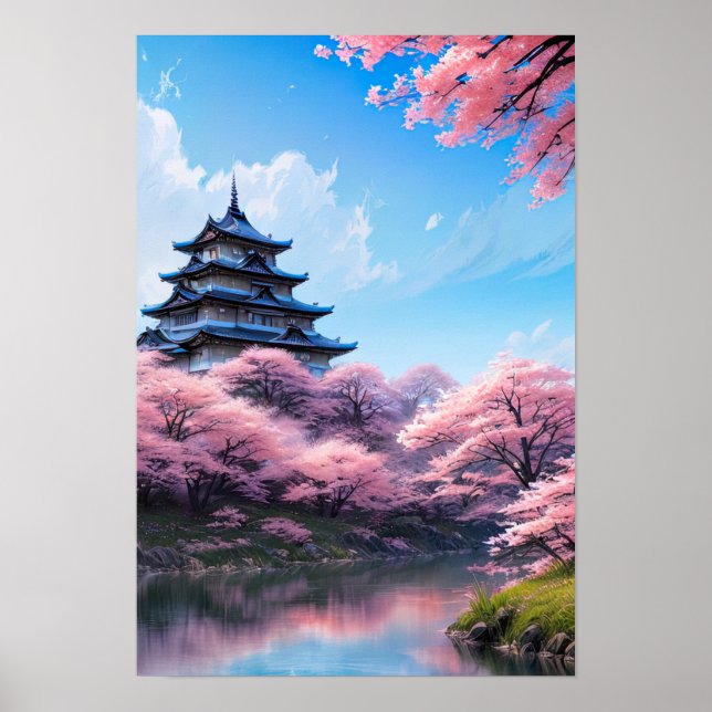 Póster Castillo de flores de cerezo (Frente)