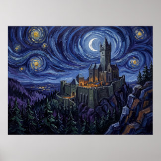 Póster Castillo de Frankenstein Noche estrellada Paisaje