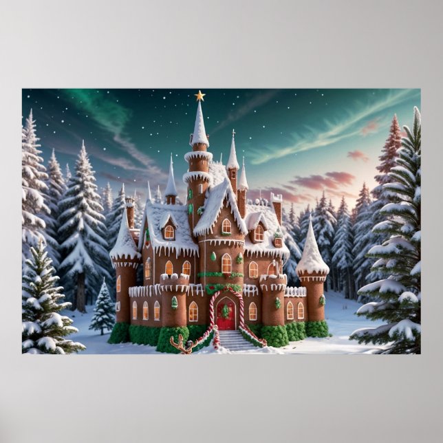 Póster Castillo de Gingerbread del Bosque de los Navidade (Frente)