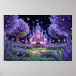 Póster Castillo de hadas del bosque de lavanda oculto