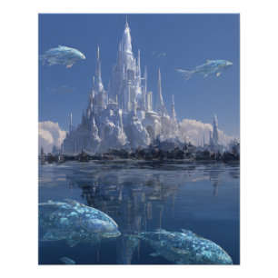 Póster Castillo de Hielo de Cristal Con Ballenas Árticas