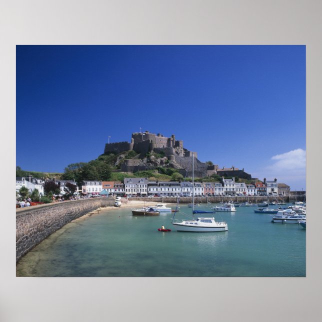 Póster Castillo de Mount Orgueil y puerto, Gorey, Jersey (Frente)