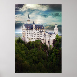 Póster Castillo de Neuschwanstein, cielo tempestuoso