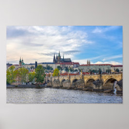 Póster Castillo de Praga con vistas al puente Carlos