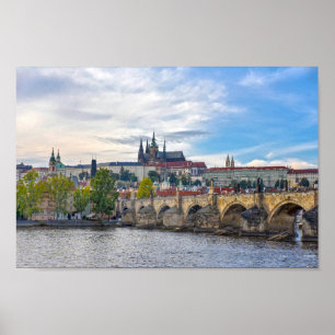 Póster Castillo de Praga con vistas al puente Carlos