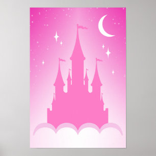 Póster Castillo De Sueño Rosado En El Cielo De La Luna Es
