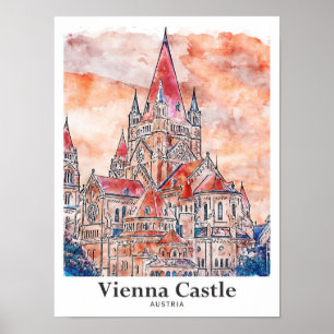 Póster Castillo de Viena Austria Mano acuática de viaje