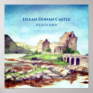 Póster Castillo Eilean Donan Escocia Pintura Acuarela
