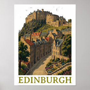 Póster Castillo emblemático vintage de viajes de Edimburg
