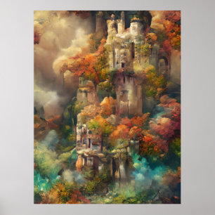 Póster Castillo En Bosque, Selva De Fantasía, Castillo Má
