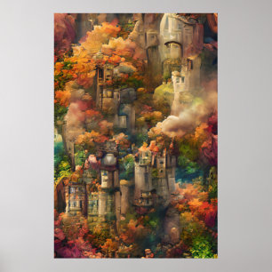 Póster Castillo En Bosque, Selva De Fantasía, Otoño Otoño