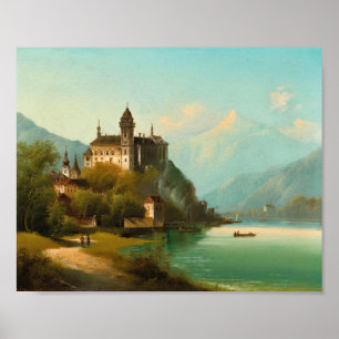 Póster Castillo en el Lago de Montaña   Johann Wilhelm Ja