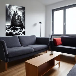 Póster Castillo en roca en el mar tormentoso | Poster de