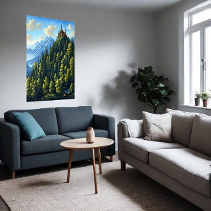 Póster Castillo en una colina en el bosque   Poster de ar