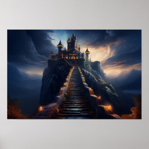 Póster Castillo Encantador En La Cima De La Montaña