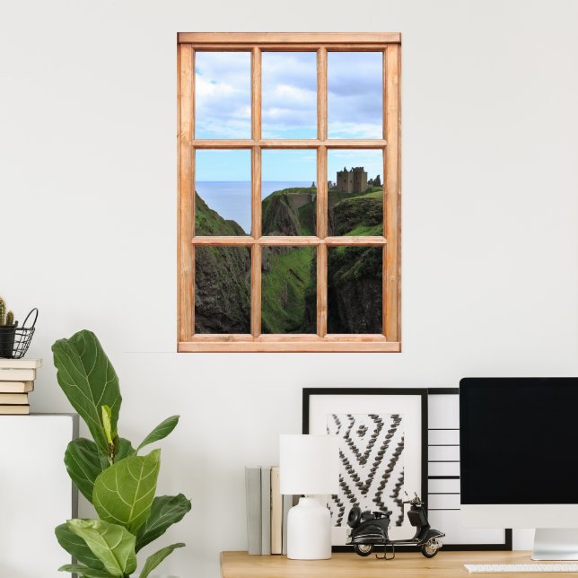 Póster Castillo escocés en vista de acantilado desde una  (Oficina en casa)