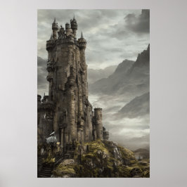 Póster Castillo escocés moderno en un acantilado