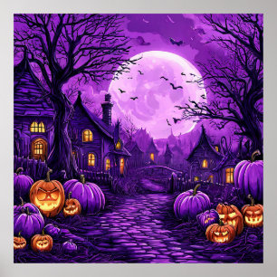 Póster Castillo espeluznante de Halloween Murciélagos Cal