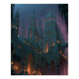 Póster Castillo gótico bajo el arte de noche de fantasía