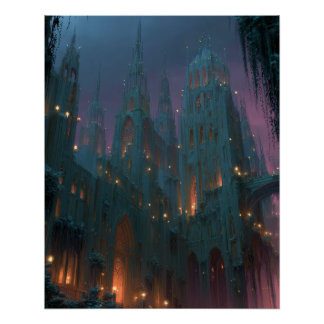 Póster Castillo gótico bajo el arte de noche de fantasía 