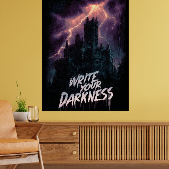 Póster Castillo gótico embrujado bajo tormenta de lluvia  (Salón 2)