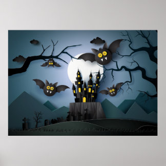 Póster Castillo Haunted de Papercut y Bats