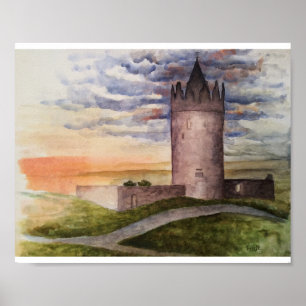 Póster Castillo irlandés y pintura de acuarela